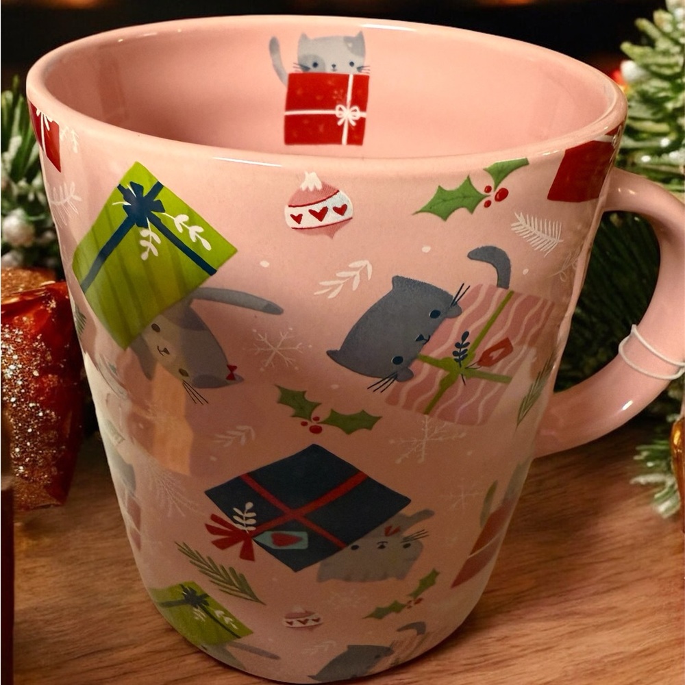 Festive Pink Cat Holiday Mug - Picture 3 of 4